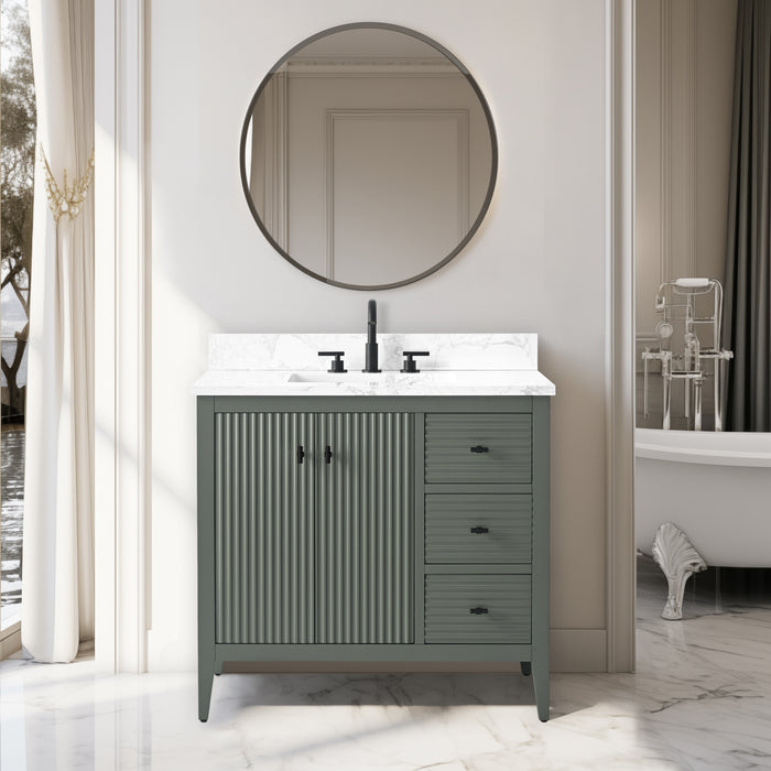 36” Single Sink Bathroom Vanity Cabinet with Engineered Marble Top