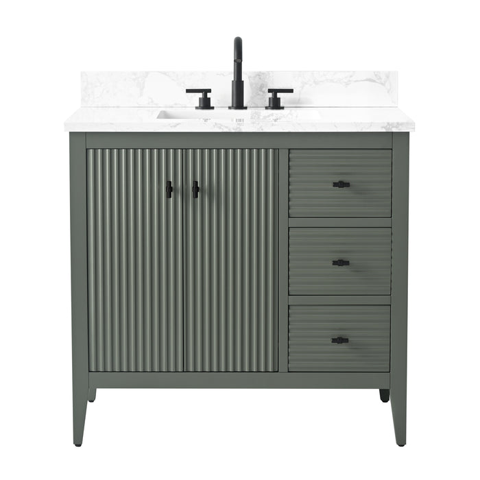 36” Single Sink Bathroom Vanity Cabinet with Engineered Marble Top