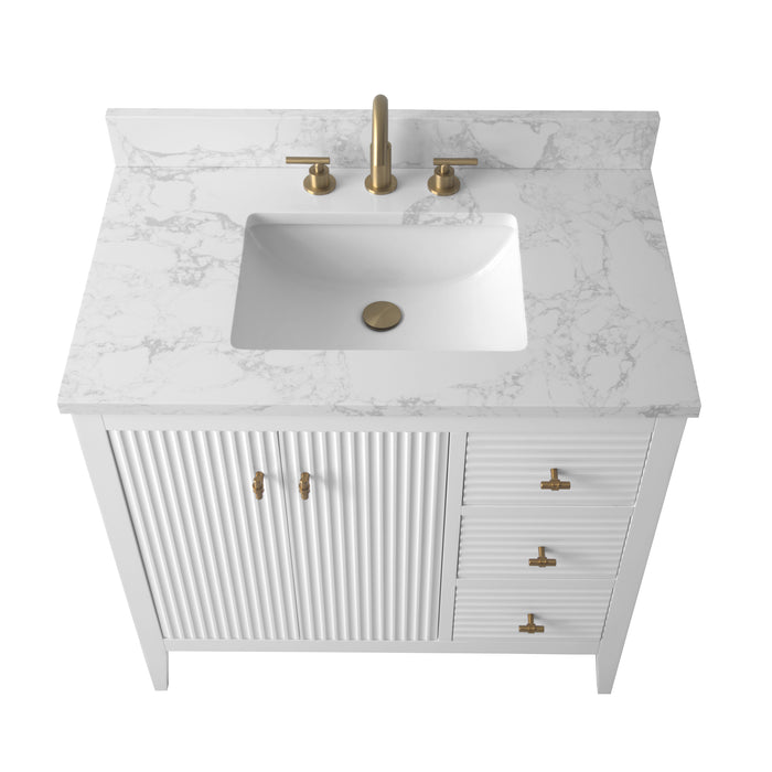 36” Single Sink Bathroom Vanity Cabinet with Engineered Marble Top