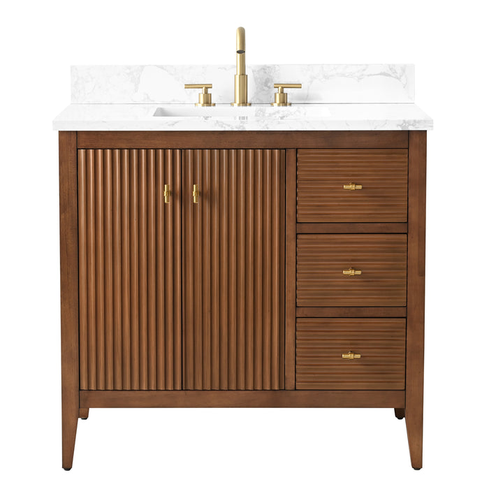 36” Single Sink Bathroom Vanity Cabinet with Engineered Marble Top