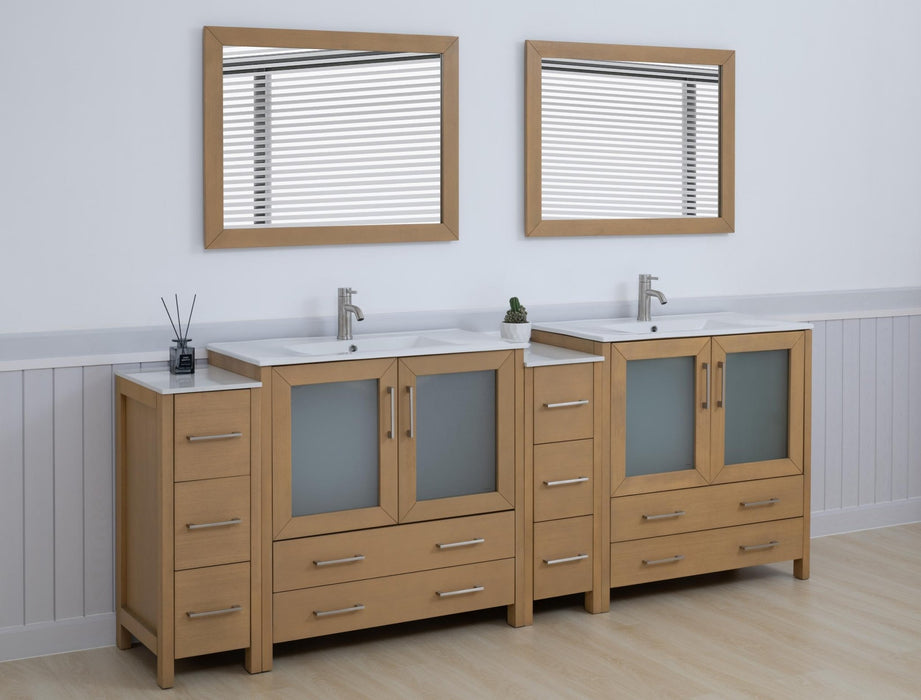 Brescia 96" Double Sink Modern Bathroom Vanity Set, 2 Shelves 10 Drawers Ceramic Top Bathroom Cabinet with Free Mirrors - HomeBeyond