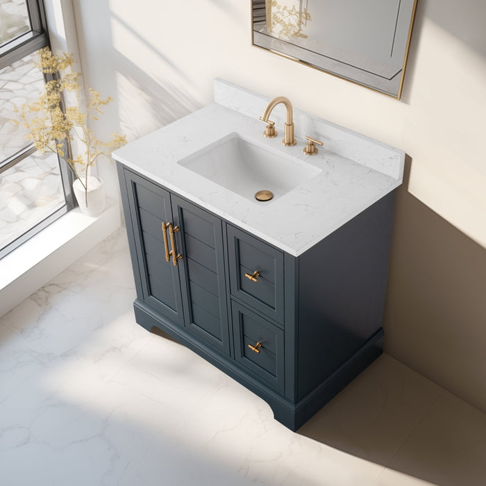 Vannes 36" Single Sink Bathroom Vanity in Silver Grey / White / Vintage Green / Vintage Spruce Blue - HomeBeyond