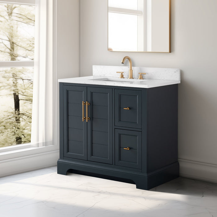 Vannes 36" Single Sink Bathroom Vanity in Silver Grey / White / Vintage Green / Vintage Spruce Blue - HomeBeyond