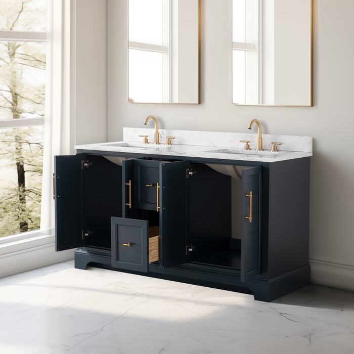 Vannes 60" Double Sink Bathroom Vanity in Silver Grey / White / Vintage Green / Vintage Spruce Blue - HomeBeyond