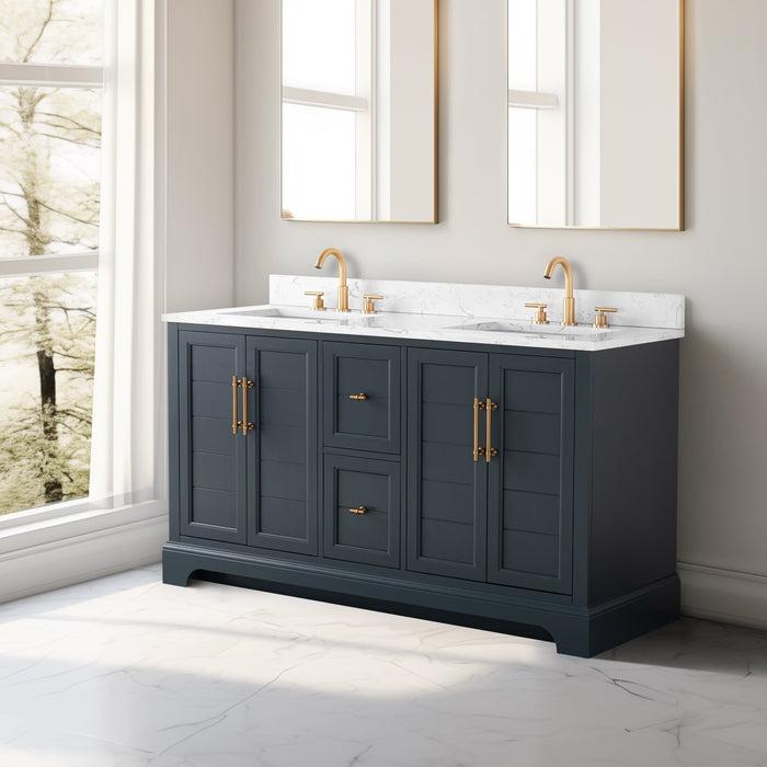 Vannes 60" Double Sink Bathroom Vanity in Silver Grey / White / Vintage Green / Vintage Spruce Blue - HomeBeyond