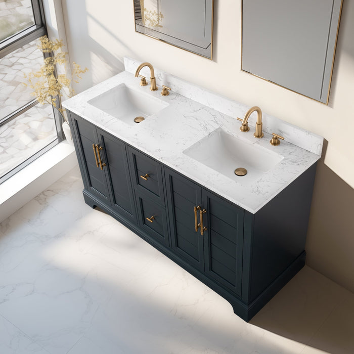 Vannes 60" Double Sink Bathroom Vanity in Silver Grey / White / Vintage Green / Vintage Spruce Blue - HomeBeyond