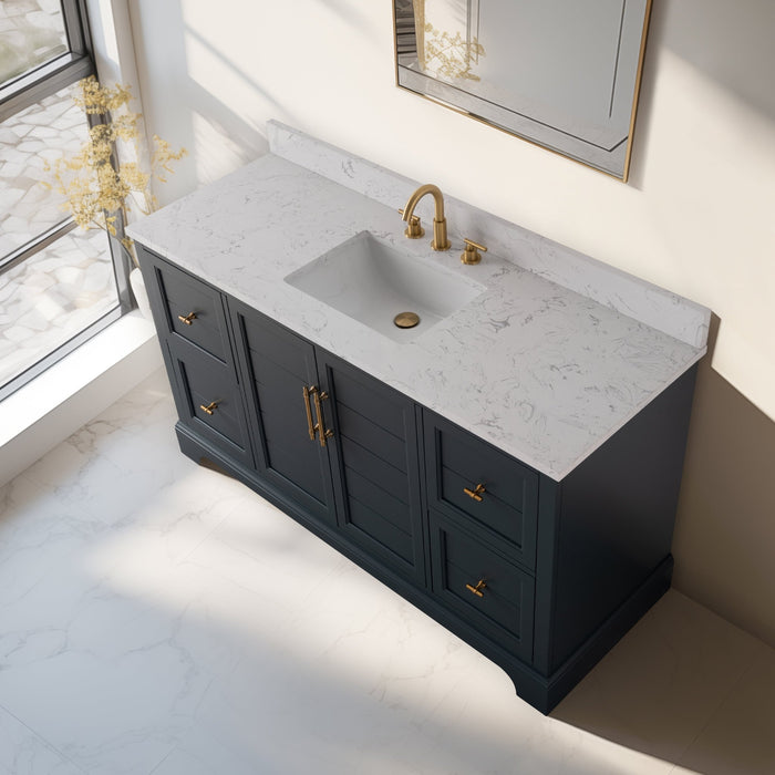 Vannes 60" Single Sink Bathroom Vanity in Silver Grey/ White / Vintage Green / Vintage Spruce Blue - HomeBeyond