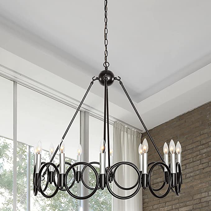 12 Light Wagon Wheel Candle Style Chandelier - HomeBeyond