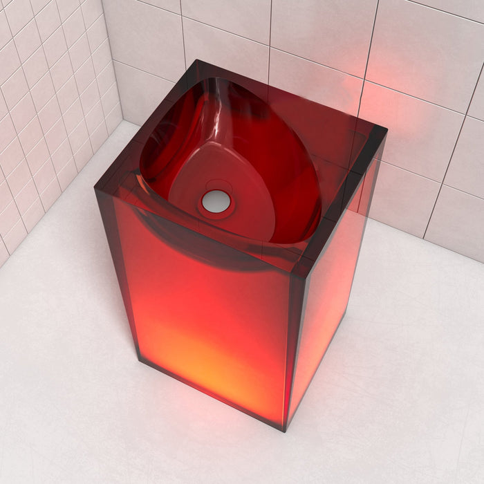 33.5" Height Stone Resin Pedestal Freestanding Bathroom Sink Hand Wash Basin - HomeBeyond