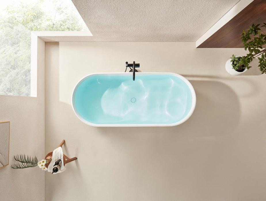 59" or 67” Stone Resin Ergonomic Shape Freestanding Bathtub, with Overflow and Pop Up Drain - HomeBeyond