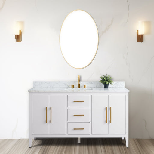 60” Single Sink Bathroom Vanity Cabinet with Engineered Marble Top - HomeBeyond