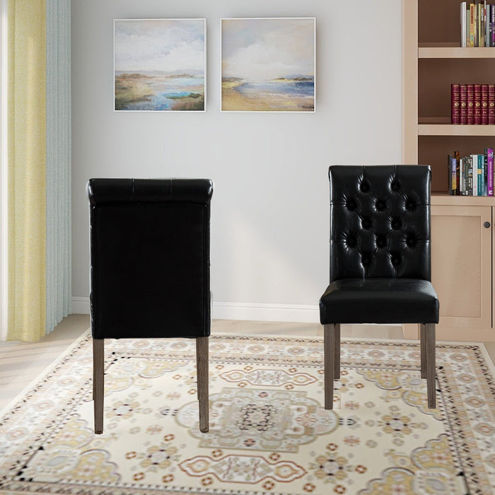 HomeBeyond Set of 2 Synthetic Leather Dining Chairs Tufted Fabric Upholstery Solid Wood Living Room Dining Room Armless Accent Chairs UC-4BLK/BRN - HomeBeyond