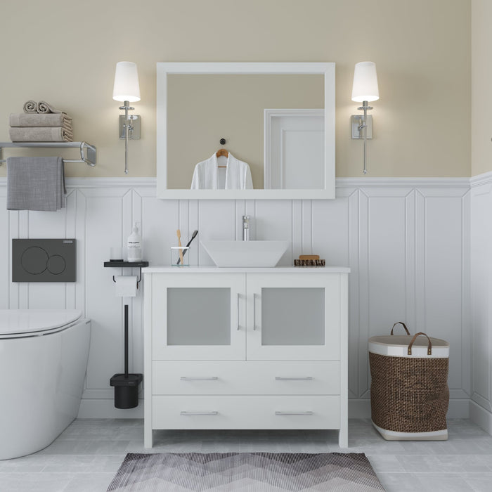 Bathroom Vanity W/Ceramic Vessel Sink Side Shelves Storage Cabinet White