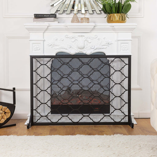 Vanity Art 1-Panel Iron Fireplace Screen | Heavy-Duty and Heat-Resistant Indoor Single Panel Geometric Pattern Iron Fireplace Screen with 29.33-inch Height, Black, MLT3026FP-BK - HomeBeyond