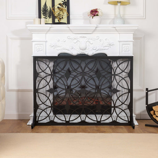 Vanity Art 1-Panel Iron Fireplace Screen | Heavy-Duty and Heat-Resistant Indoor Single Panel Unique Pattern Iron Fireplace Screen with 29.33-inch Height, Black,MLT3035FP-BK - HomeBeyond