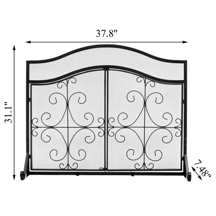 Vanity Art 2-Door Iron Fireplace Screen | Heavy-Duty and Heat-Resistant Fashion 2 Panel Unique Pattern Iron Fireplace Screen with 31.1-inch Height, Black, MLT2055FP-BK - HomeBeyond