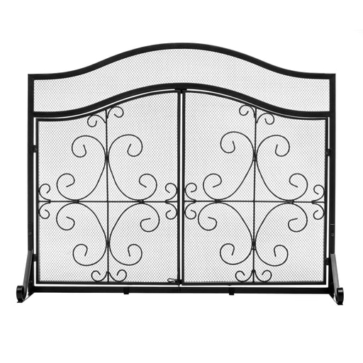 Vanity Art 2-Door Iron Fireplace Screen | Heavy-Duty and Heat-Resistant Fashion 2 Panel Unique Pattern Iron Fireplace Screen with 31.1-inch Height, Black, MLT2055FP-BK - HomeBeyond