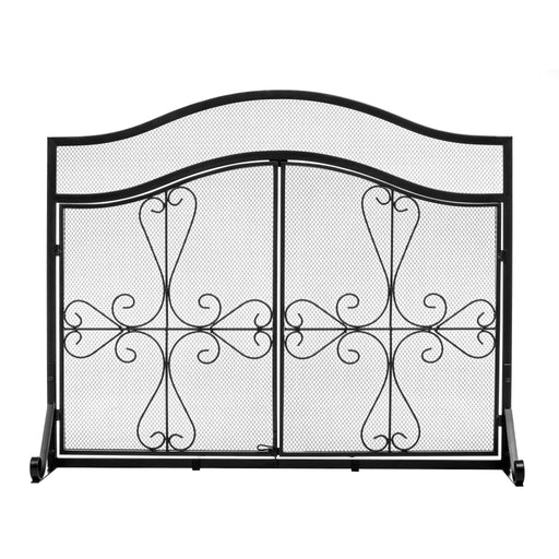 Vanity Art 2 Panel Iron Fireplace Screen | Heavy-Duty and Heat-Resistant Elegant 2 Panel Unique Pattern Iron Fireplace Screen with 31.1-inch Height, Black, MLT2077FP-BK - HomeBeyond