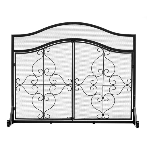 Vanity Art 2 Panel Iron Fireplace Screen | Heavy-Duty and Heat-Resistant Elegant 2 Panel Unique Pattern Iron Fireplace Screen with 31.1-inch Height, Black, MLT2099FP-BK - HomeBeyond