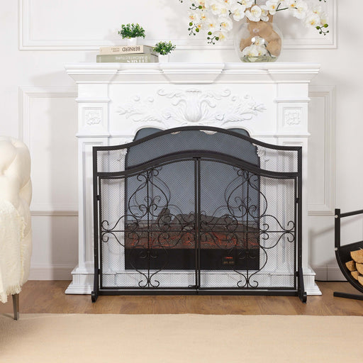 Vanity Art 2 Panel Iron Fireplace Screen | Heavy-Duty and Heat-Resistant Elegant 2 Panel Unique Pattern Iron Fireplace Screen with 31.1-inch Height, Black, MLT2099FP-BK - HomeBeyond