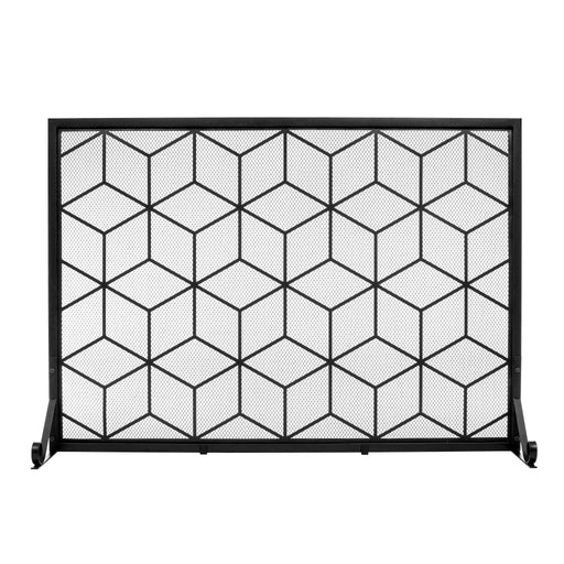 Vanity Art Iron Fireplace Screen | Heavy-Duty and Heat-Resistant Indoor Single Panel Geometric Pattern Iron Fireplace Screen with 29.33-inch Height, Black, MLT3022FP-BK - HomeBeyond